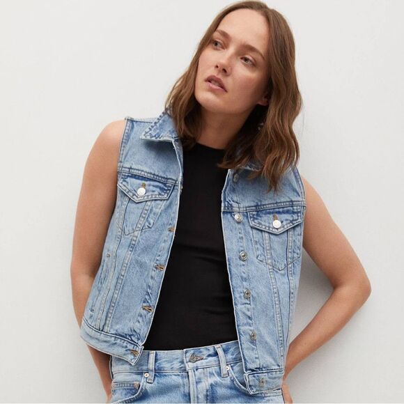 Mango Denim Vest Pockets New - Picture 8 of 8